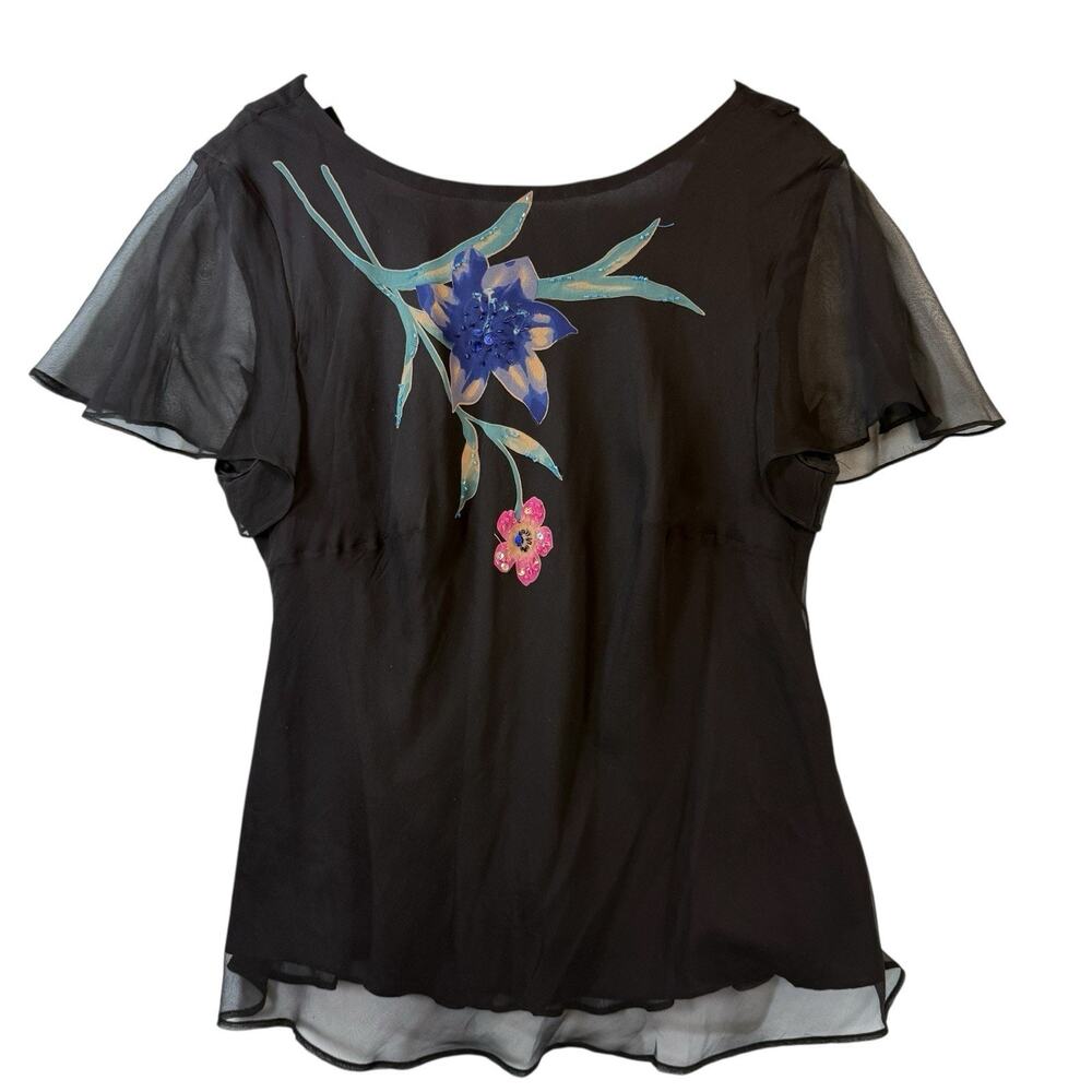 VTG Dark Fairy Shirt SILK Whimsigoth Flutter Cowl Womens PLUS SIZE 16W Black Top
